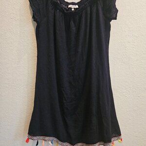 Speed control 2X lined gawzy Boho black dress cute colorful tassels on hem 2X